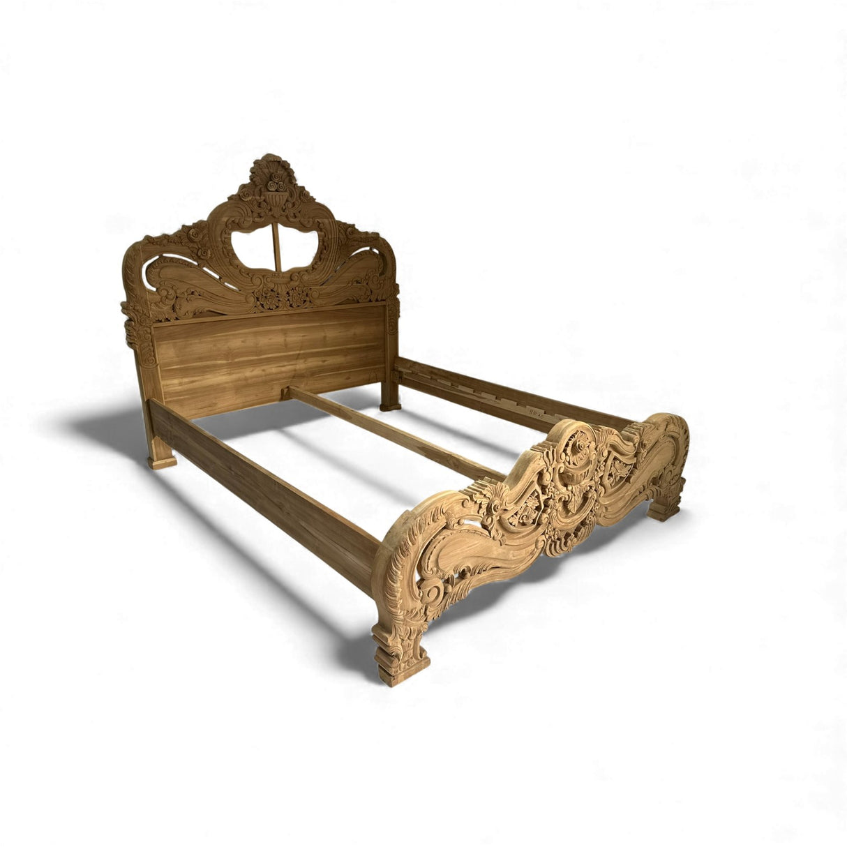 Hand-Carved Antique Wooden Bed Frame