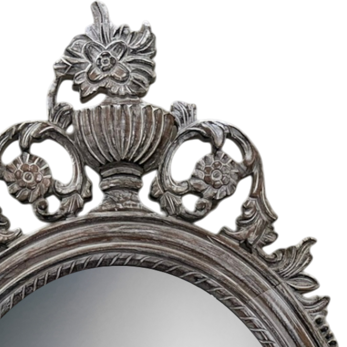 Oval Wooden Frame Mirror | Silver Wash