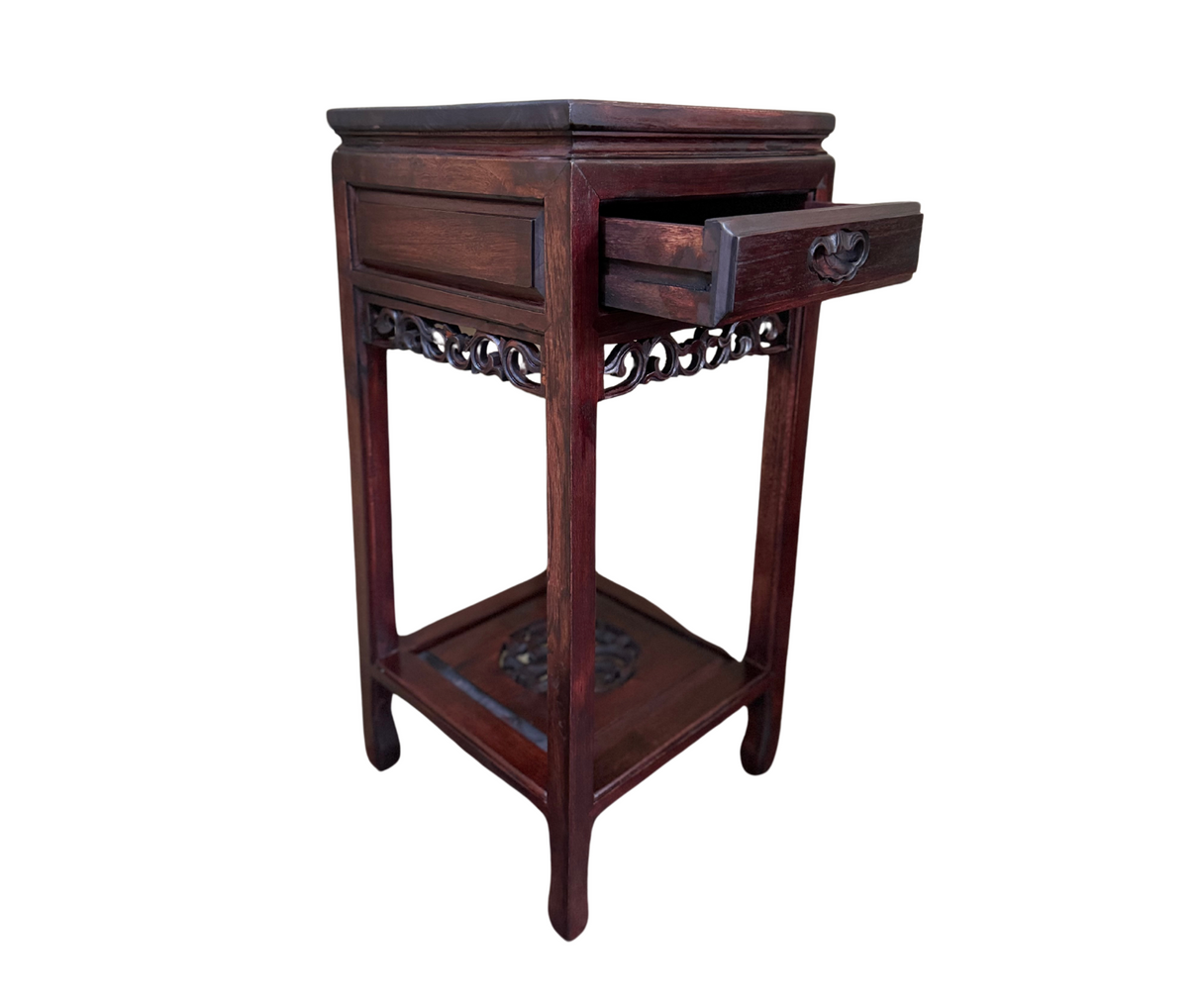 1 Drawer Carved Tall Side Table | Dark Brown