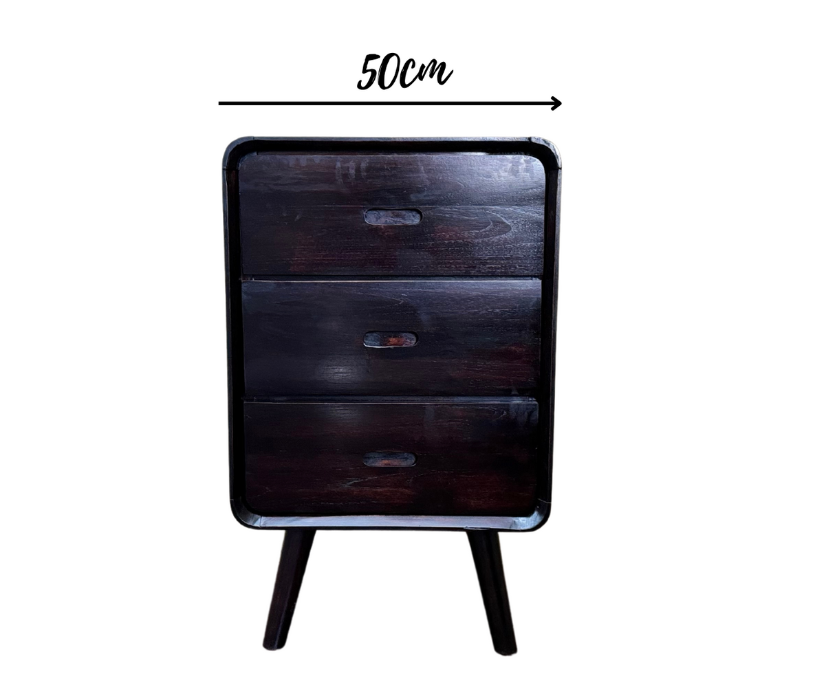 Retro Bedside Pedestal 3 Drawers | Dark Wood Finish