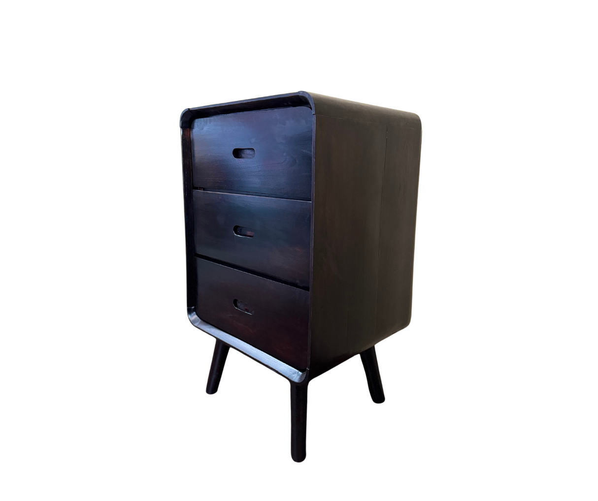 Retro Bedside Pedestal 3 Drawers | Dark Wood Finish