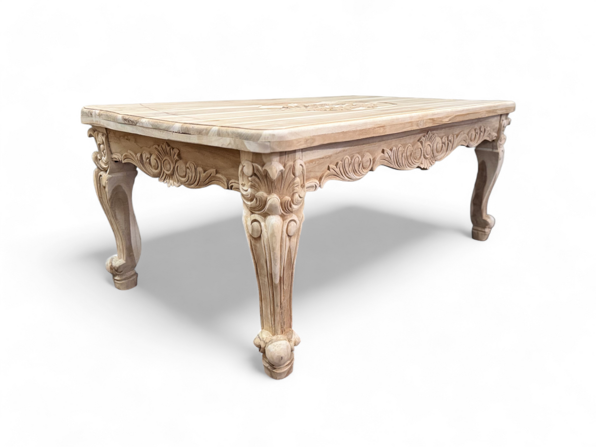 Coffee Table SHR | Natural wood finish with engraved feet and sides