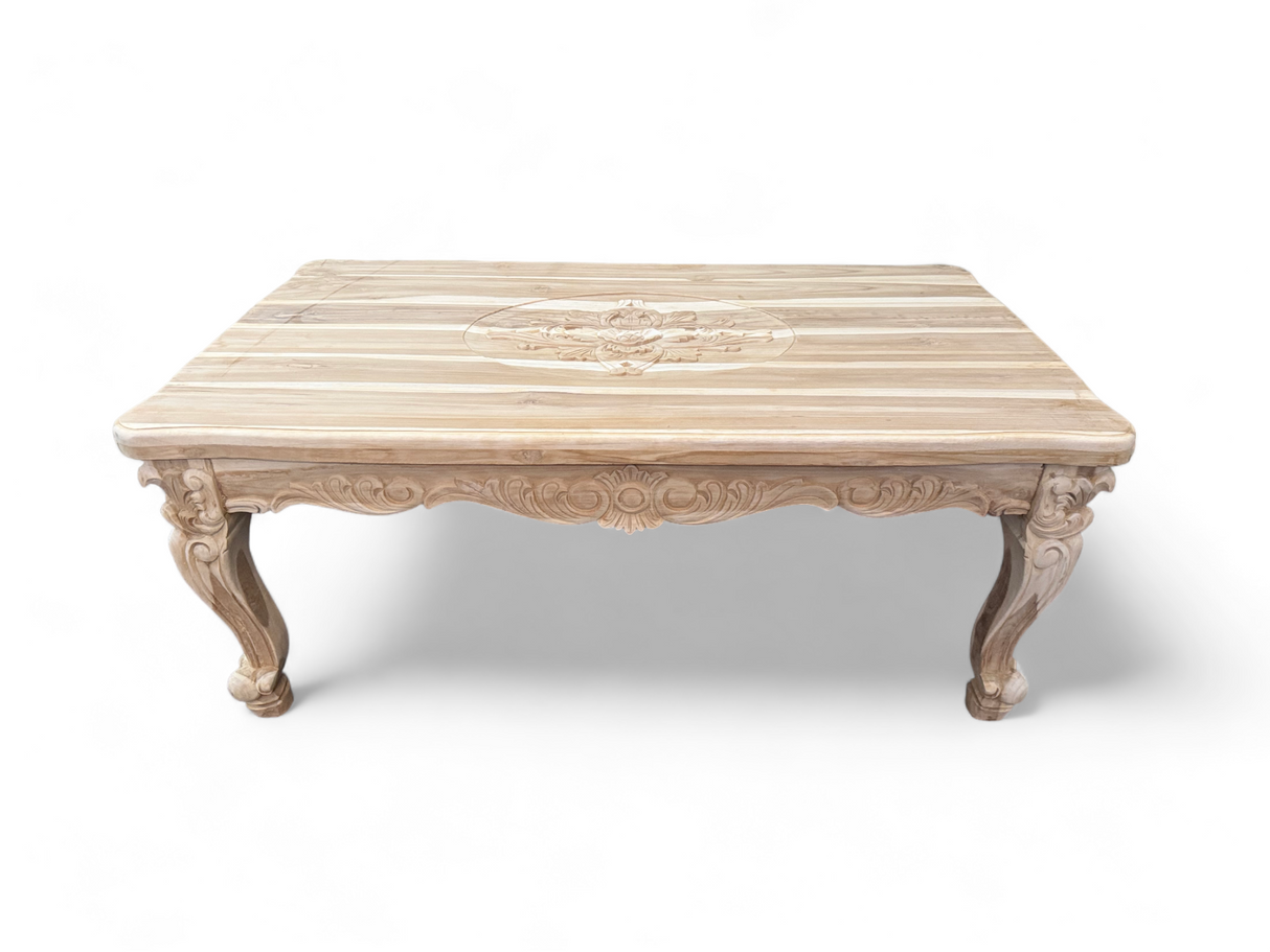 Coffee Table SHR | Natural wood finish with engraved feet and sides