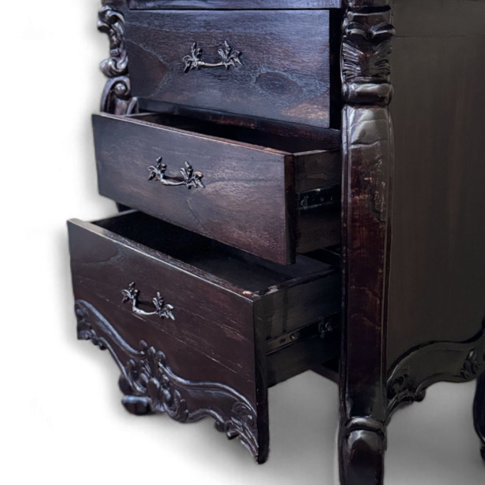 Curved Feet Bedside, 3 Drawers | Dark Wood