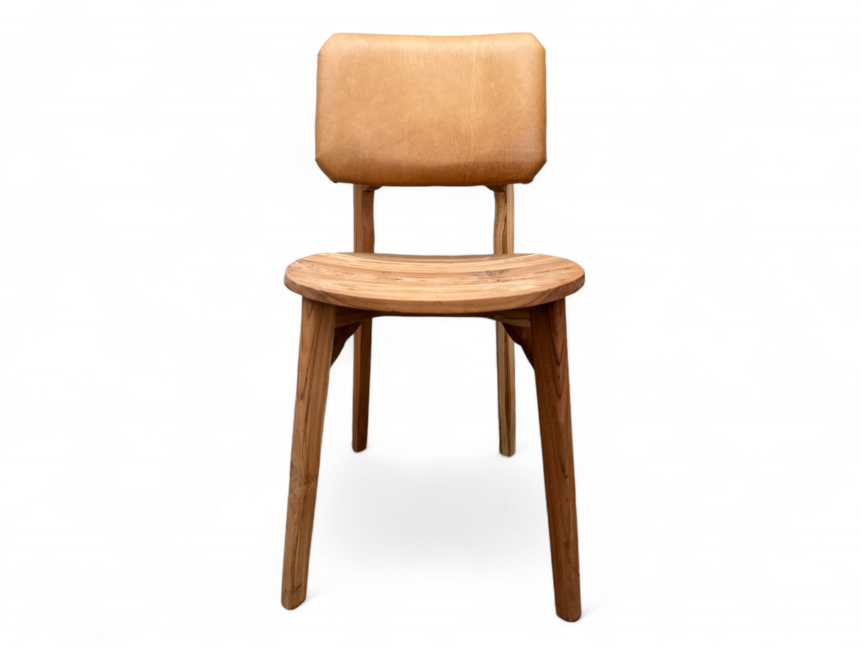 Kursi Robot Natural Wooden Dining Chair | Genuine Leather, Cognac
