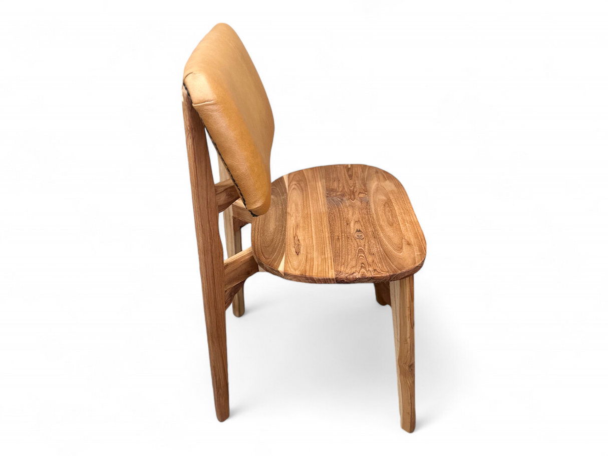 Kursi Robot Natural Wooden Dining Chair | Genuine Leather, Cognac