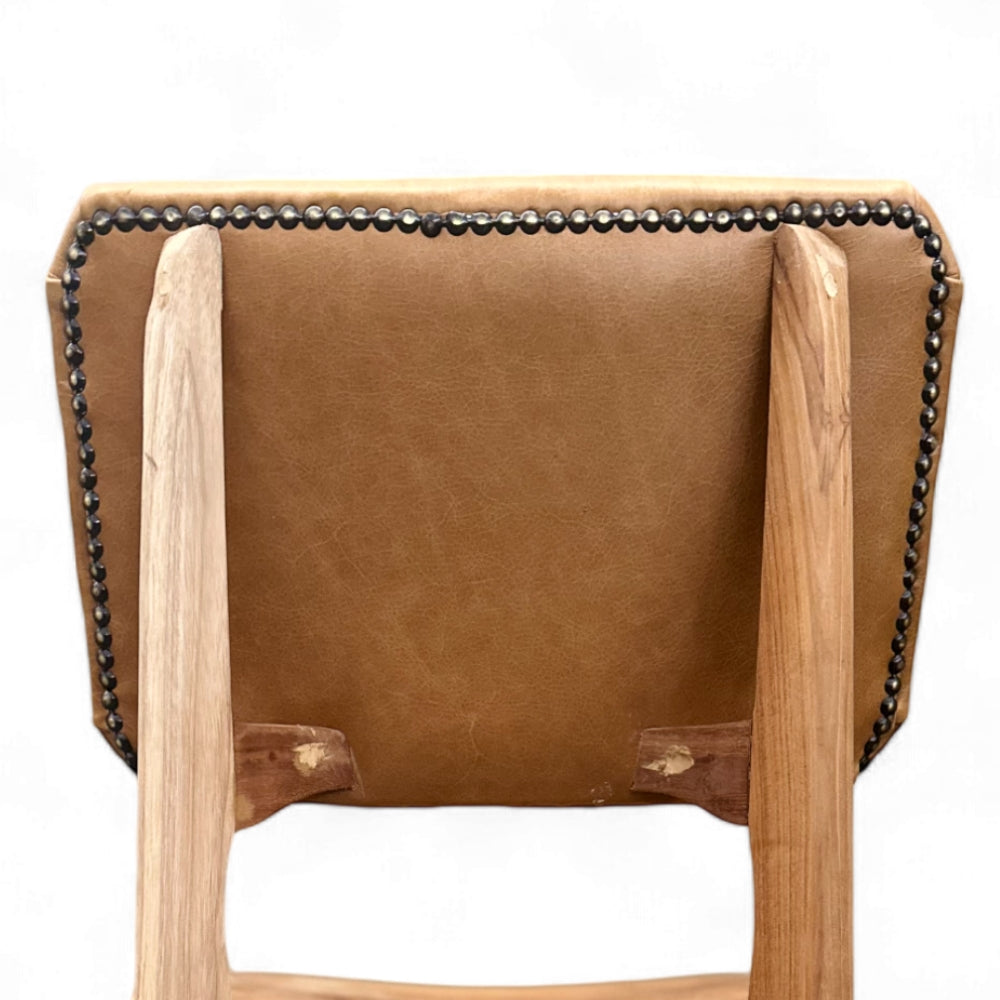 Kursi Robot Natural Wooden Dining Chair | Genuine Leather, Cognac