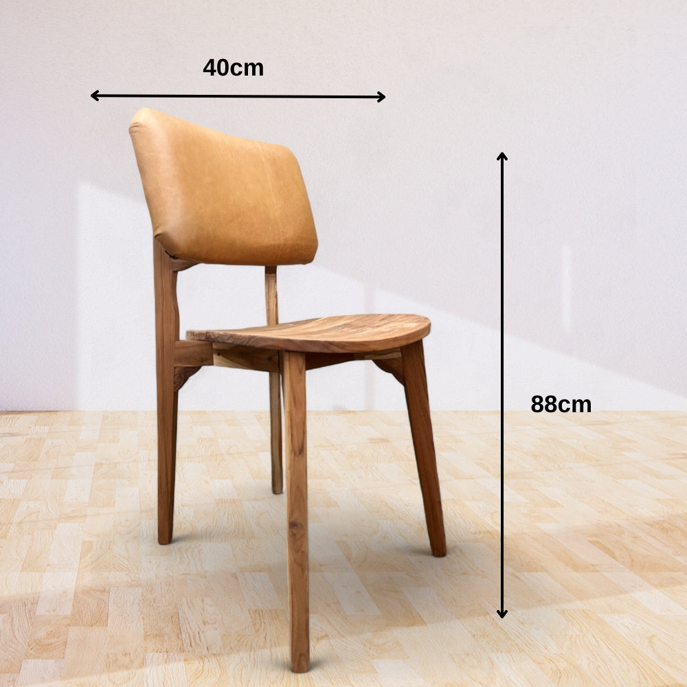 Kursi Robot Natural Wooden Dining Chair | Genuine Leather, Cognac