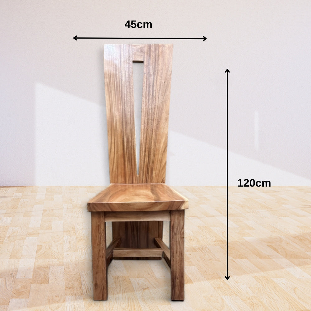 V Solid Wooden Dining Chair | Natural 120x41x45cm