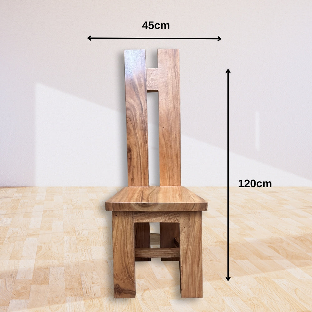 H Solid Wooden Dining Chair | Natural Finish 120x45x41cm