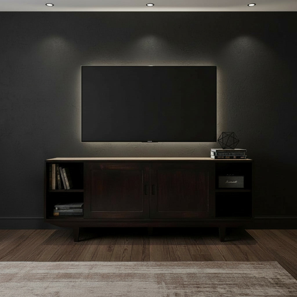 Sliding Door TV Unit | Dark Wood 150cm