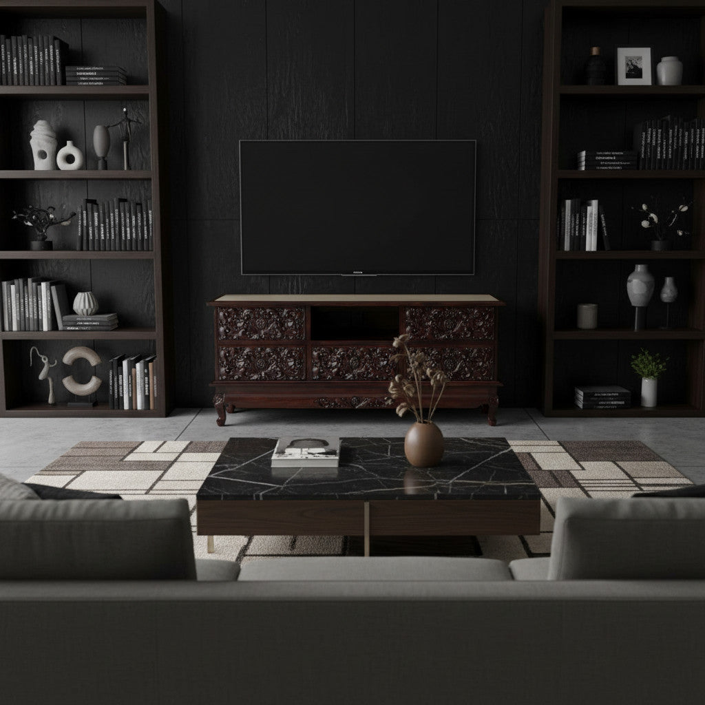 Engraved TV & Plasma Stand | Dark Wood 151x66x45