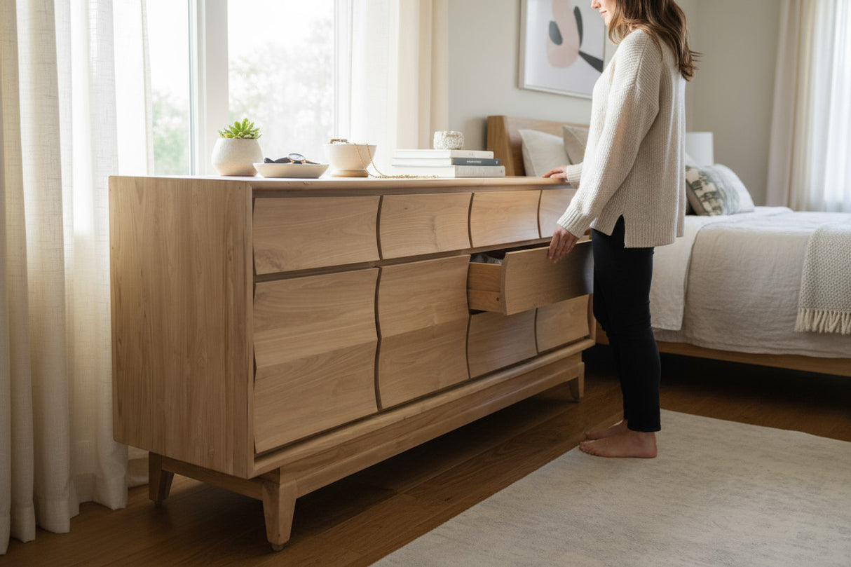 SOLID TEAK 3 DRAWER 3 DOOR BUFFET | NATURAL TEAK