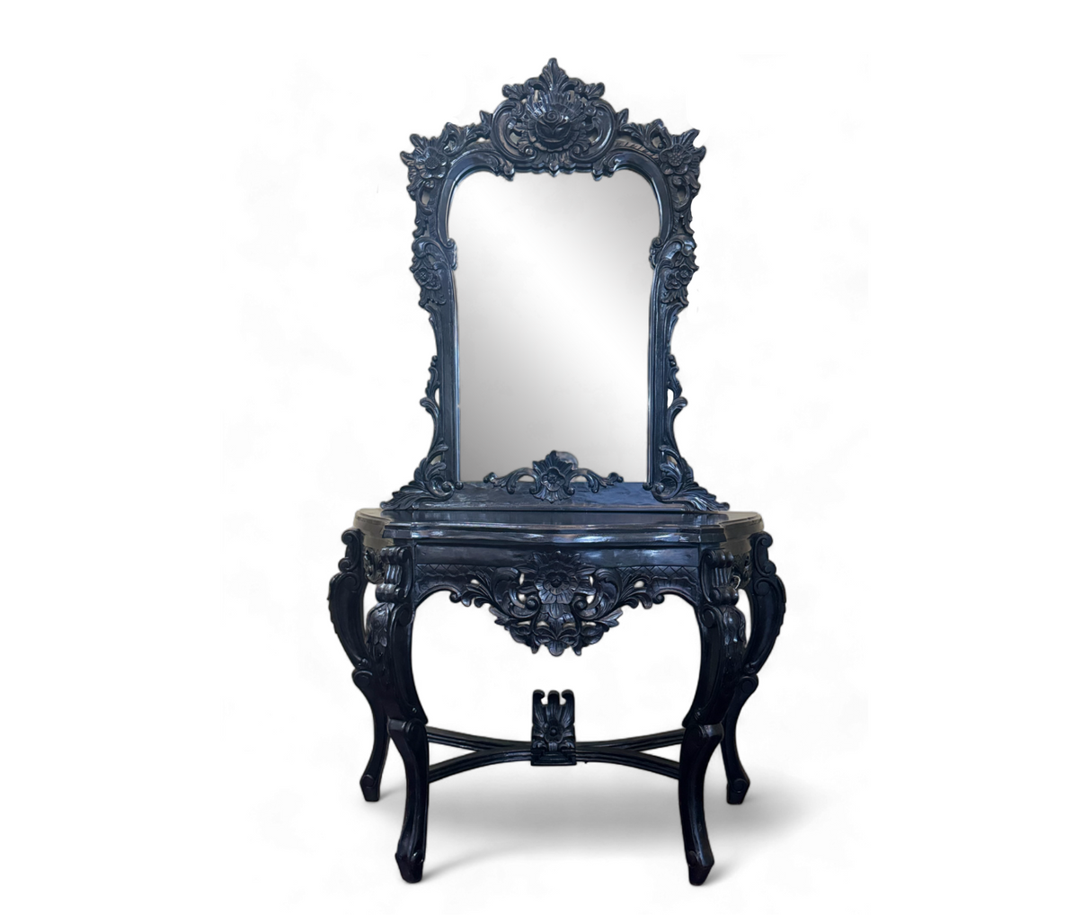 Console with Roses Framed Mirror | Natural Set of 2