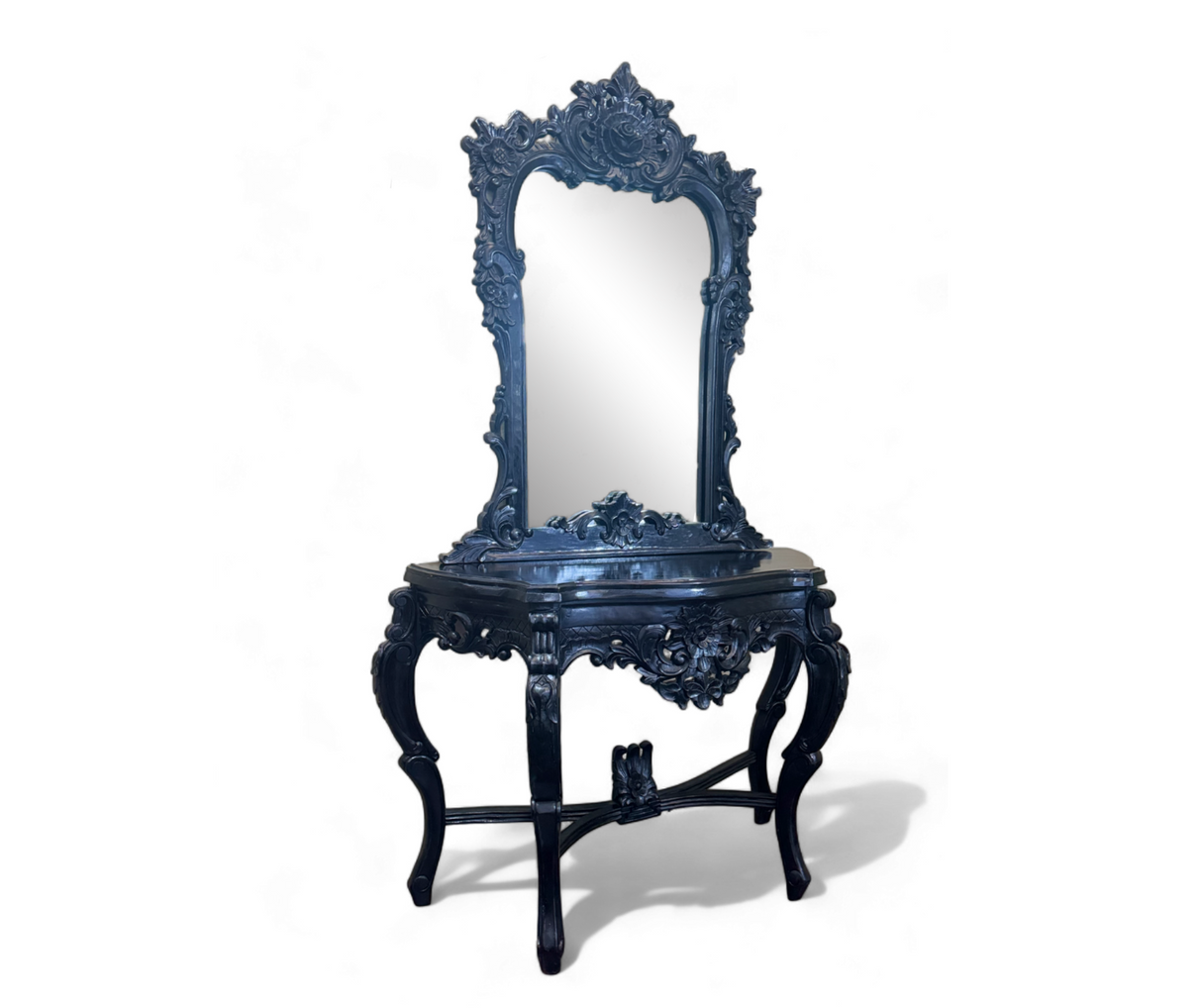 Console with Roses Framed Mirror | Natural Set of 2