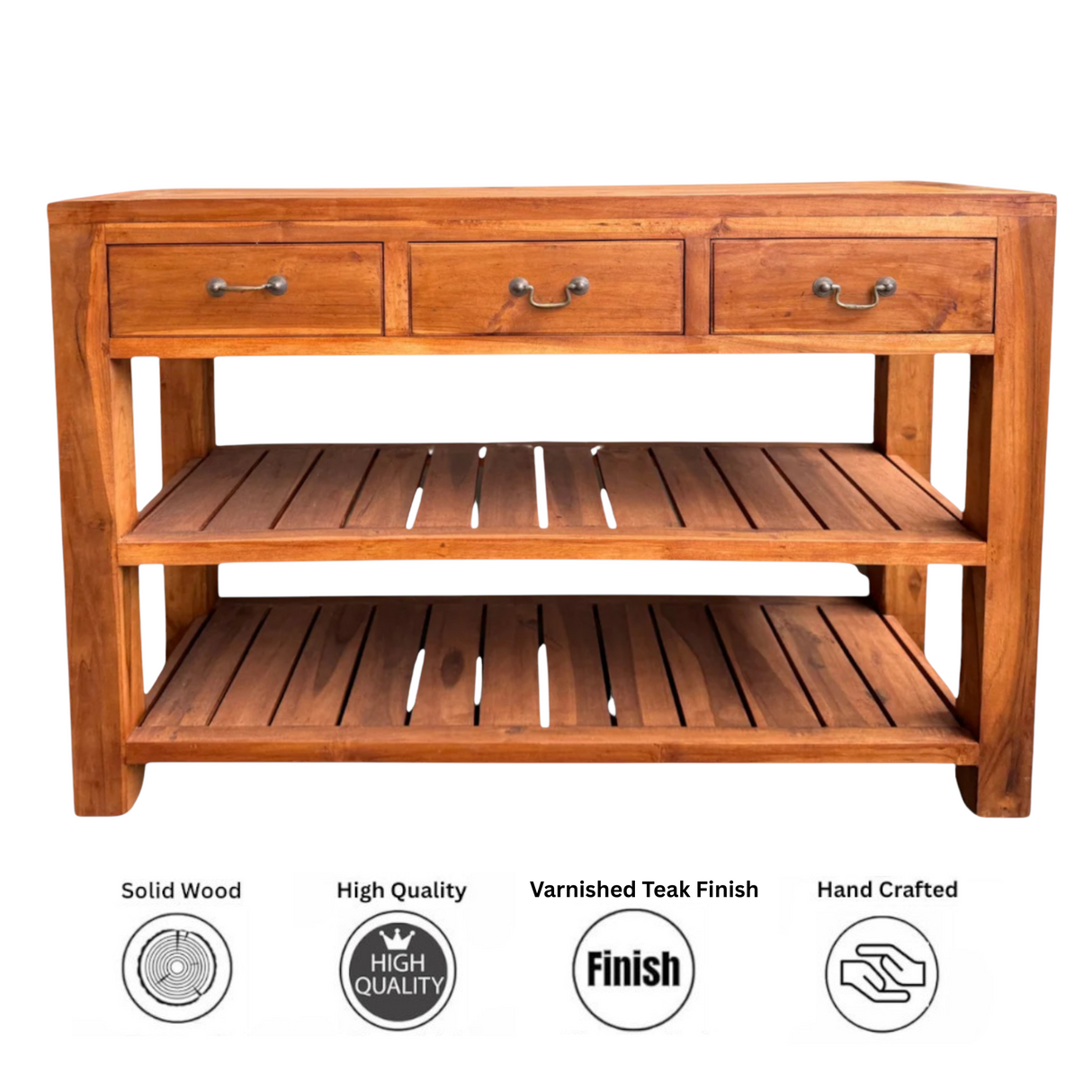 ENGLAND CONSOLE | VARNISHED TEAK 3 DRAWER120X40X80 CM