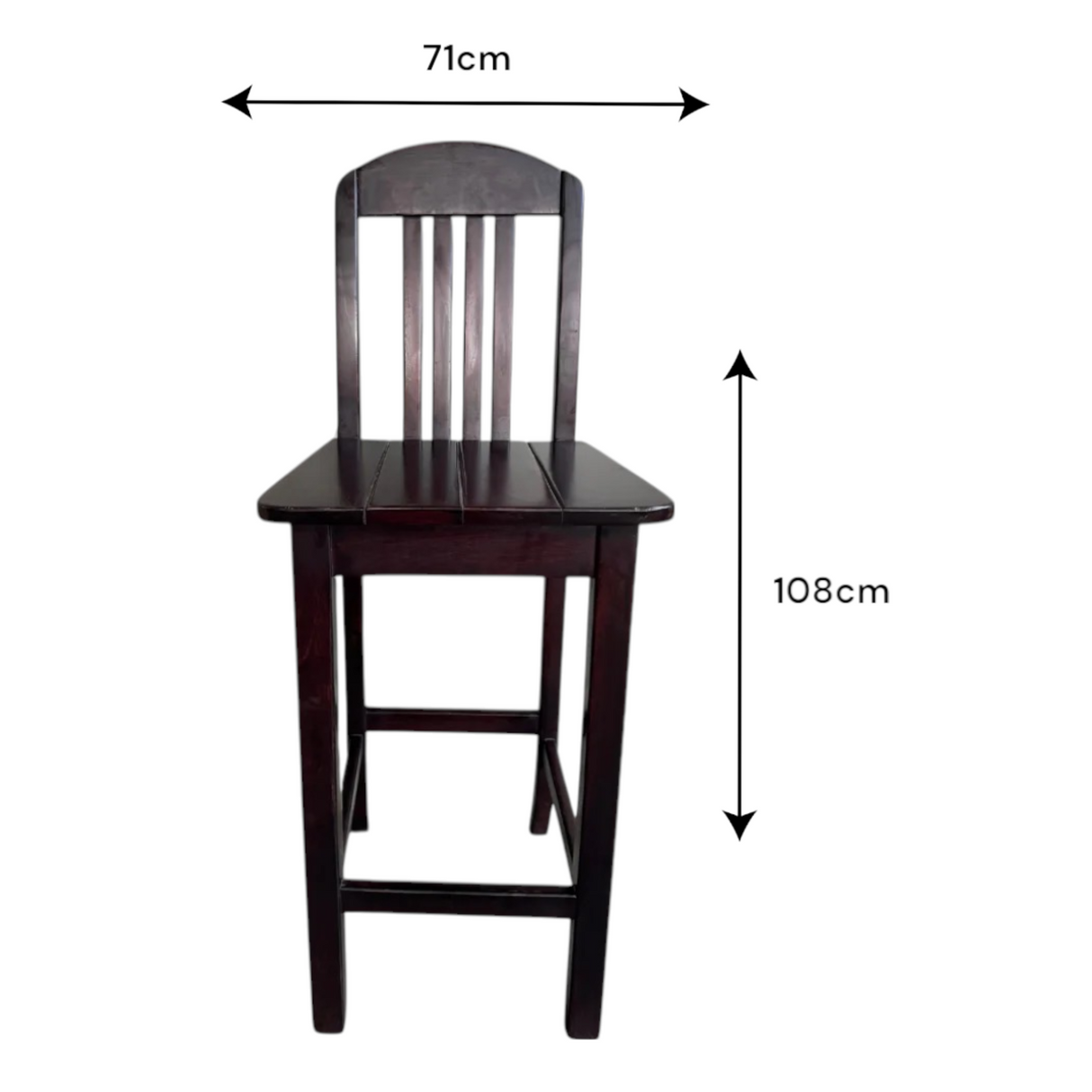 BAR CHAIR WITH BACK | DARK STAINED BROWN SOLID WOOD