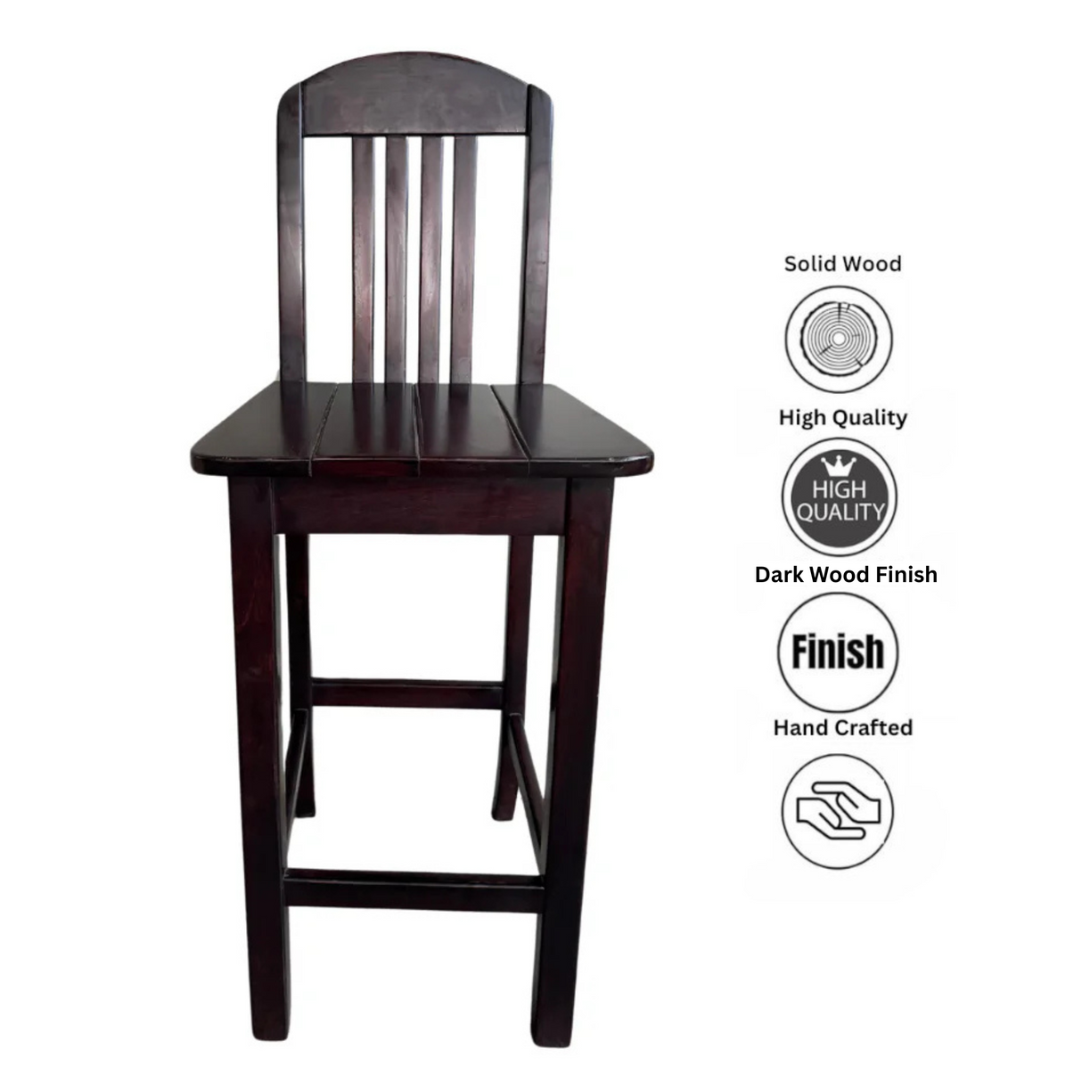 BAR CHAIR WITH BACK | DARK STAINED BROWN SOLID WOOD