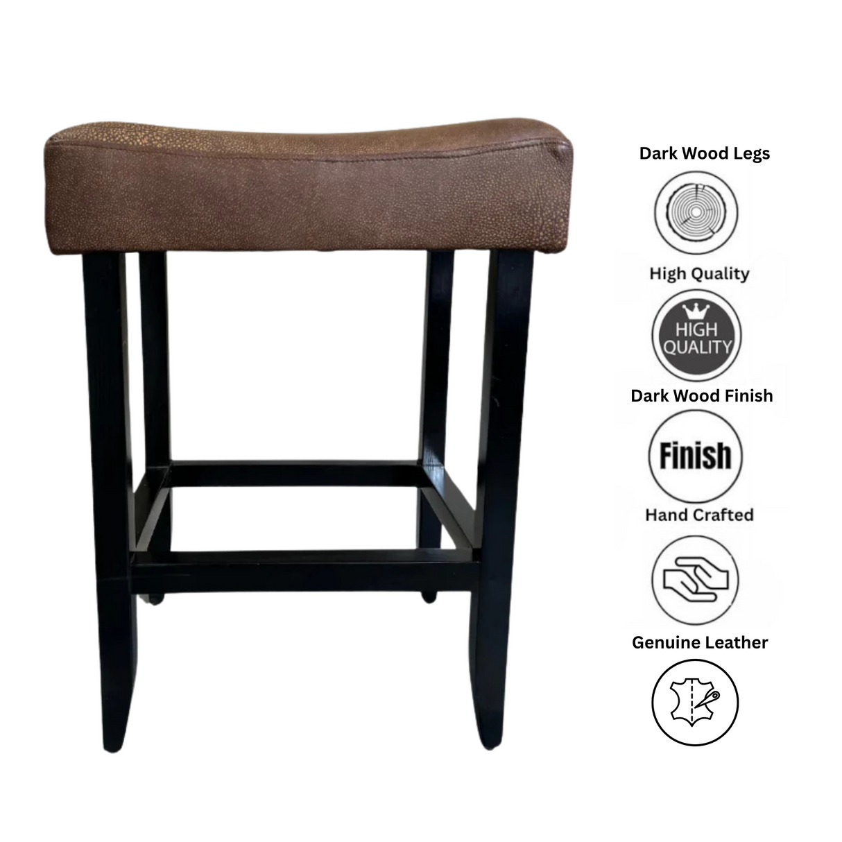 Leather Seat Bar Chair | Ox Brown with Dark Wood Legs