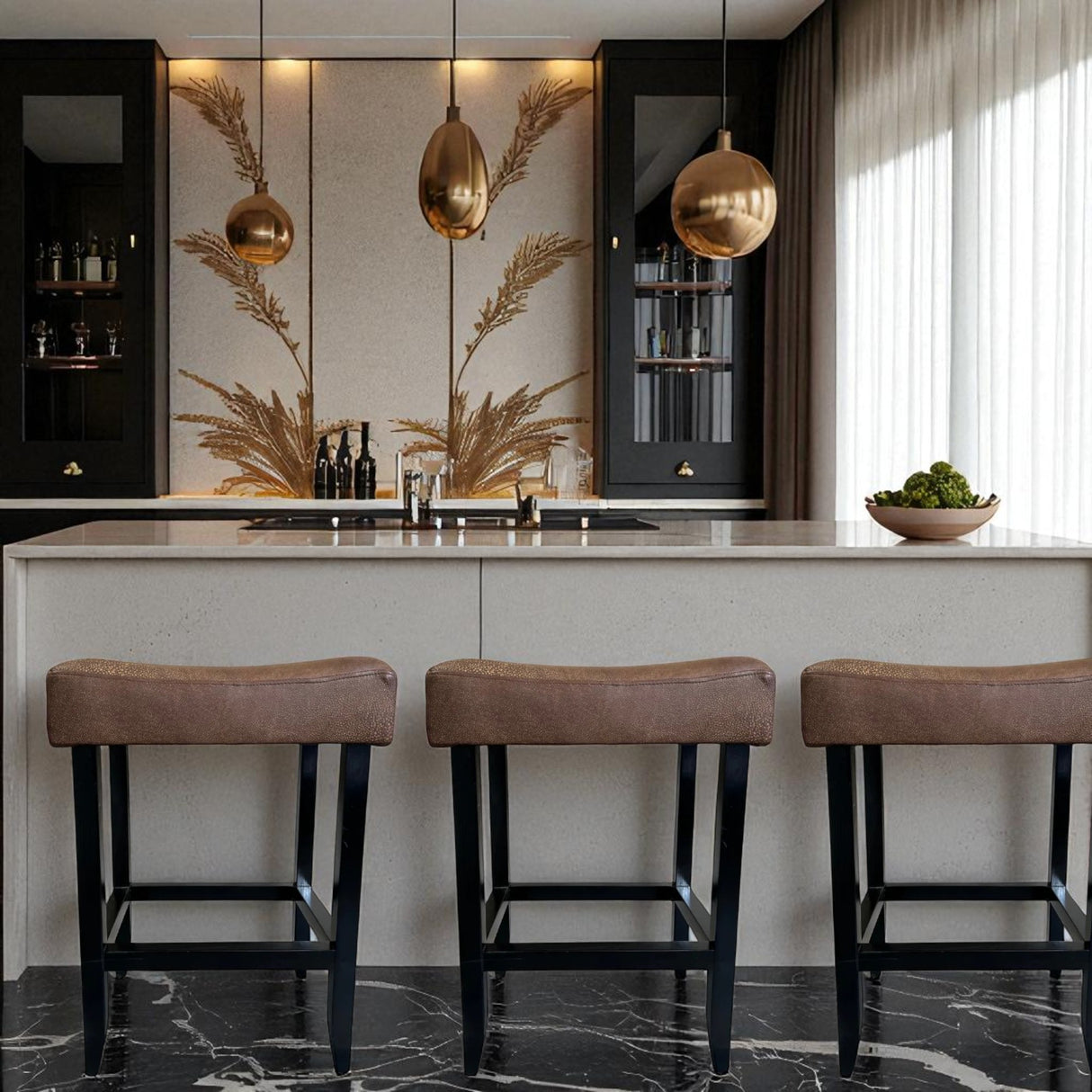 Leather Seat Bar Chair | Ox Brown with Dark Wood Legs