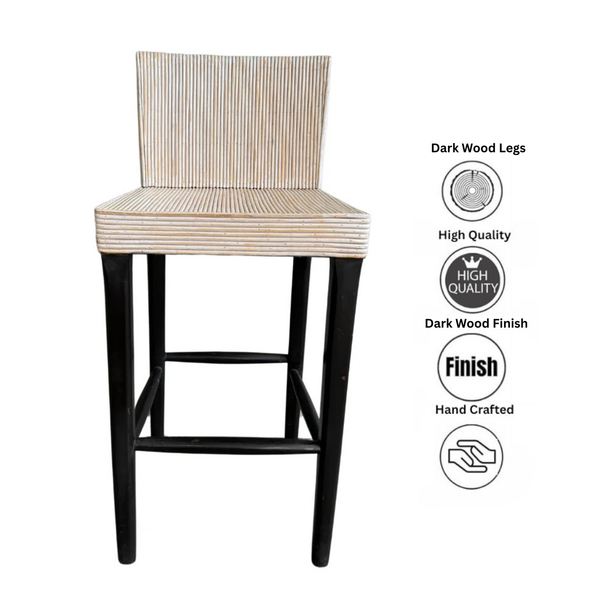 RATTAN WOODEN BAR CHAIR | WHITE WASH