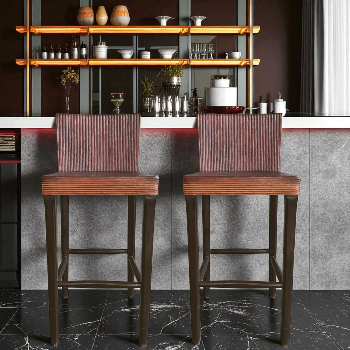 Rattan Bar Chair | Dark Brown Made From Solid Wood