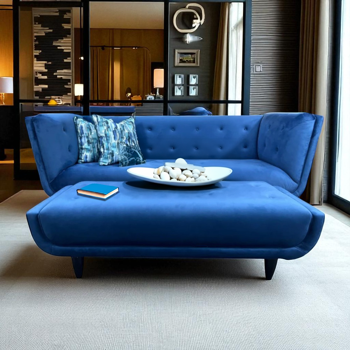 Couch Retro with Ottoman | Royal Blue