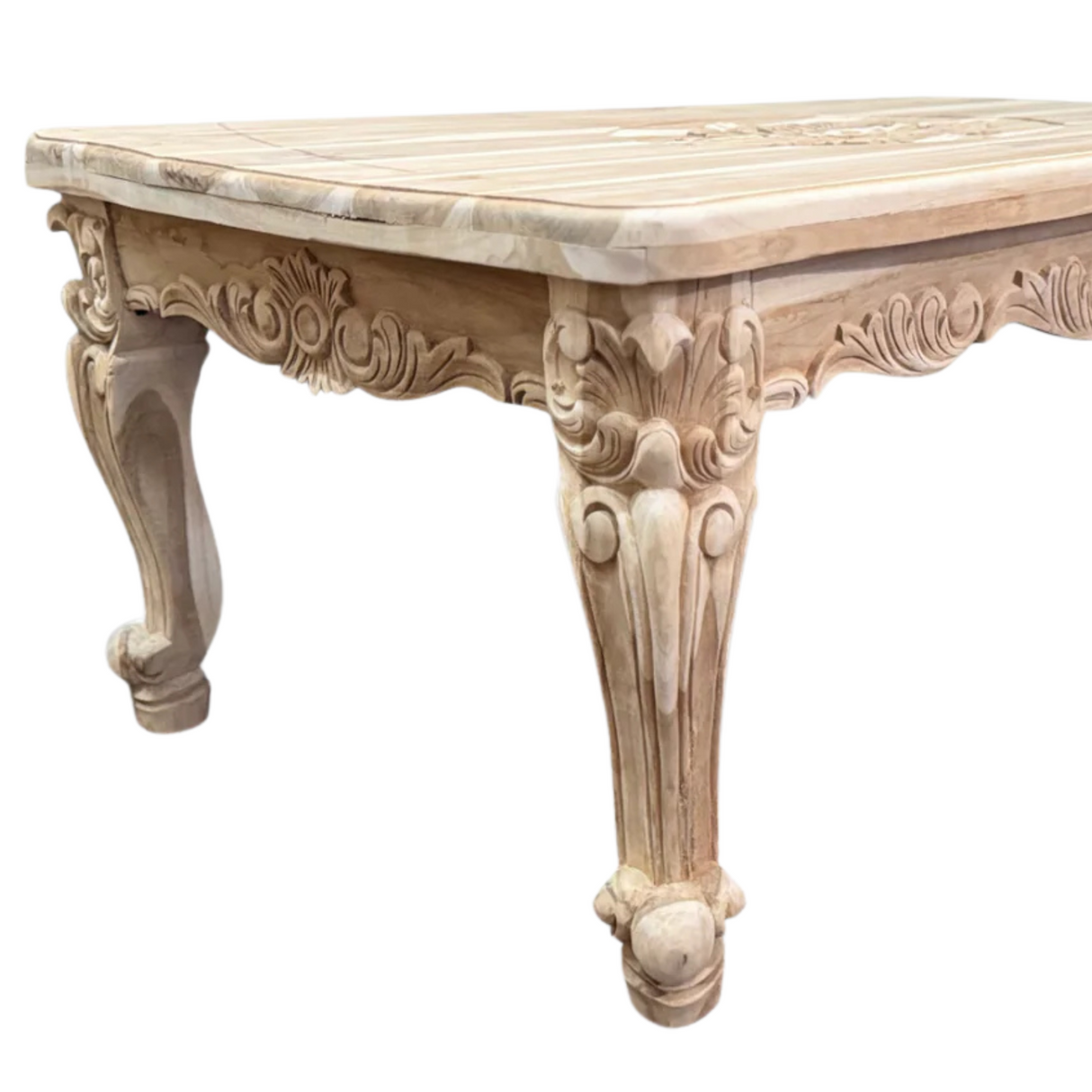 Coffee Table SHR | Natural wood finish with engraved feet and sides