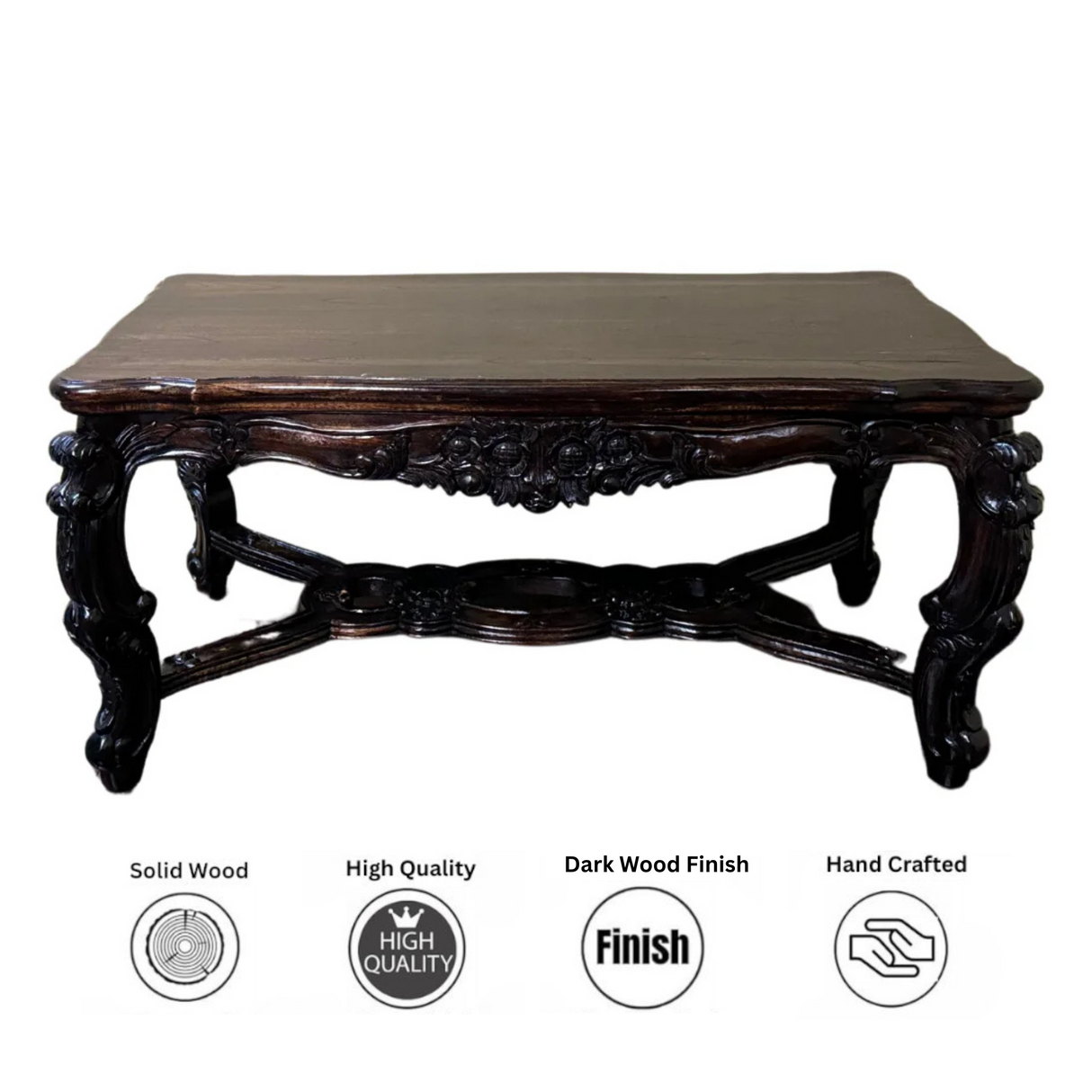 Engraved Coffee Table | Dark Wood 49x105x55
