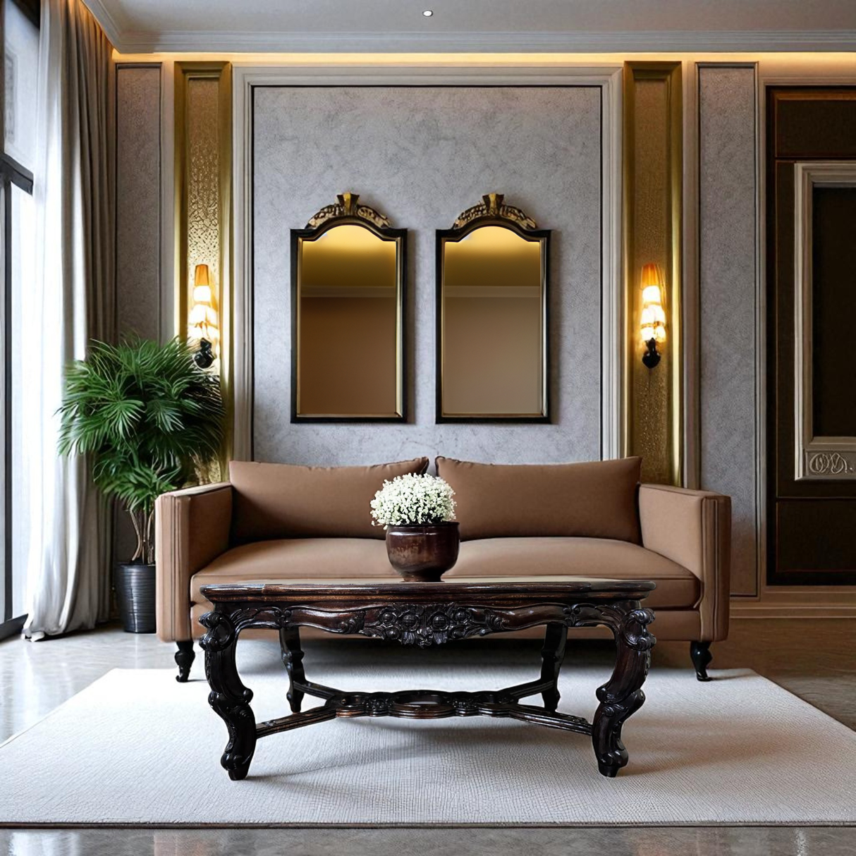 Engraved Coffee Table | Dark Wood 49x105x55