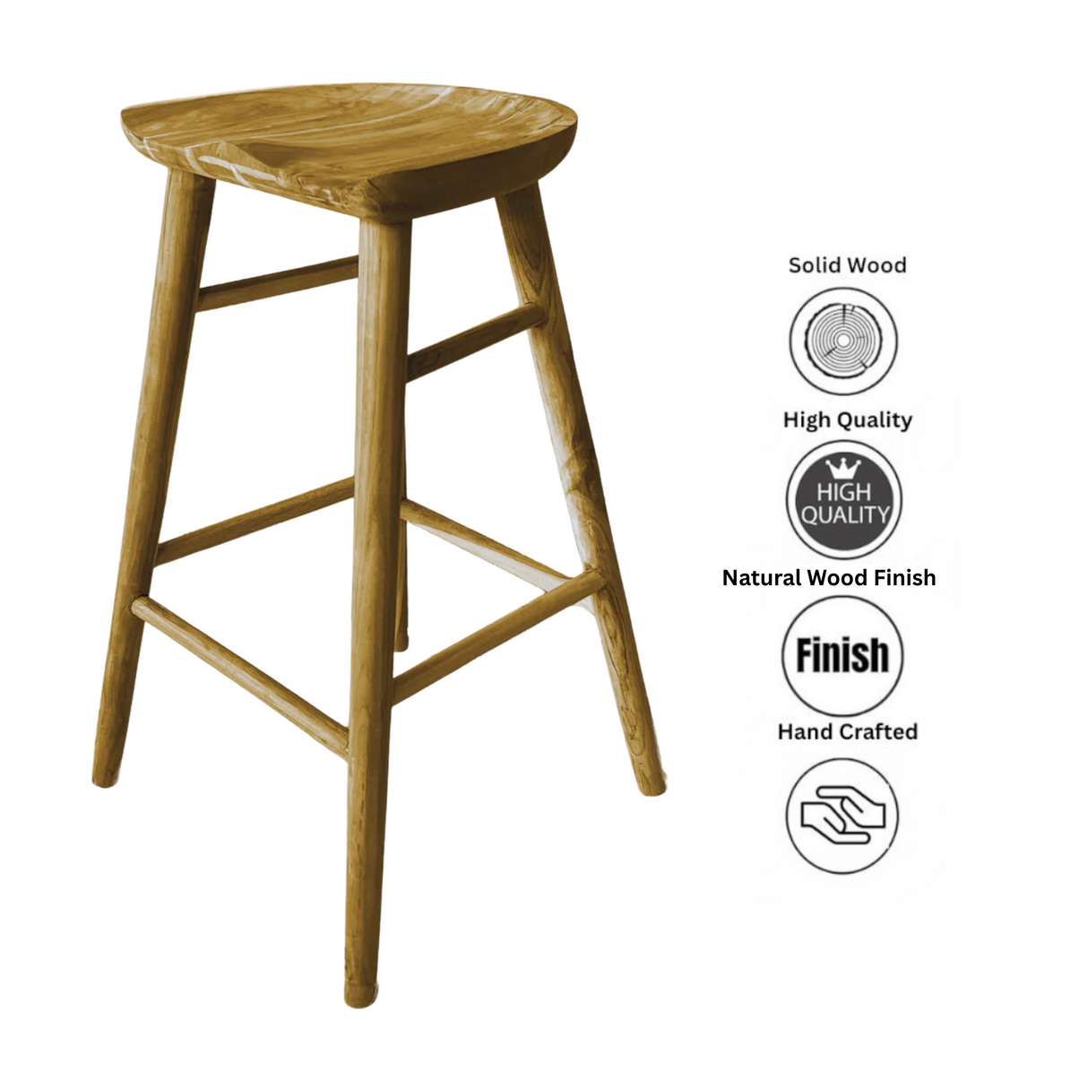 No Back Rest Bar Chair | Natural 65x80x80