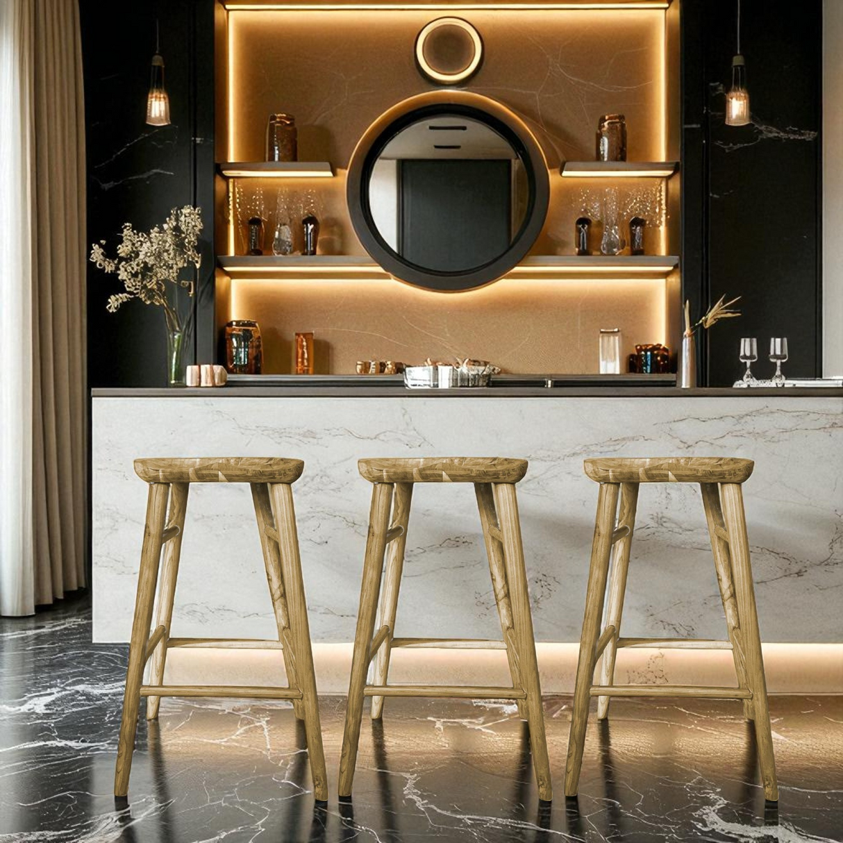 No Back Rest Bar Chair | Natural 65x80x80