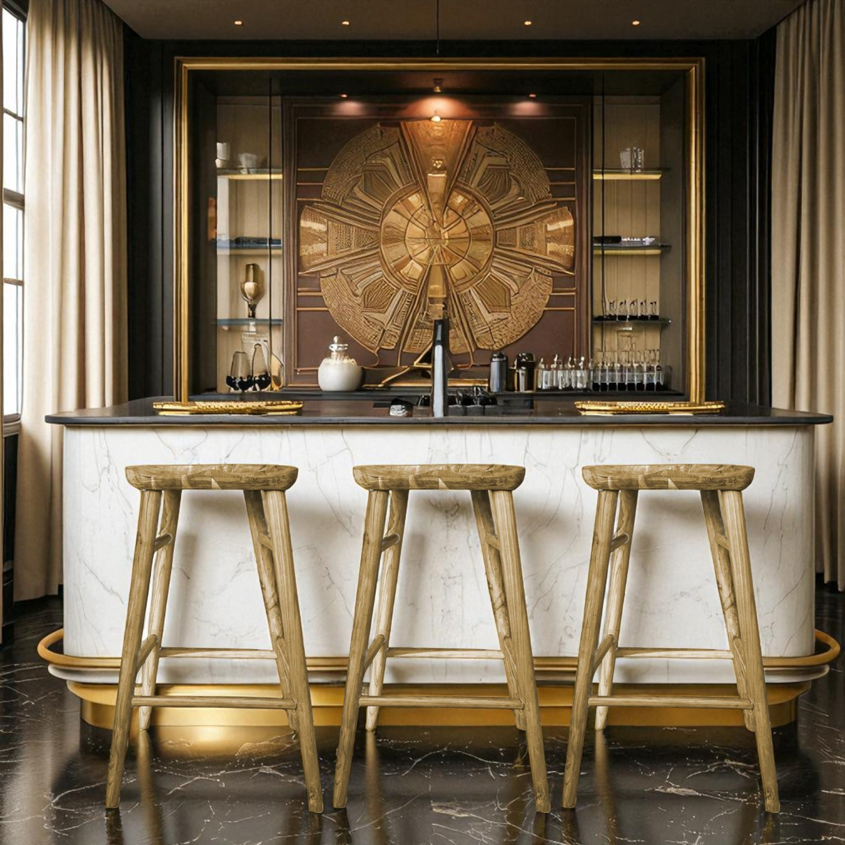 No Back Rest Bar Chair | Natural 65x80x80