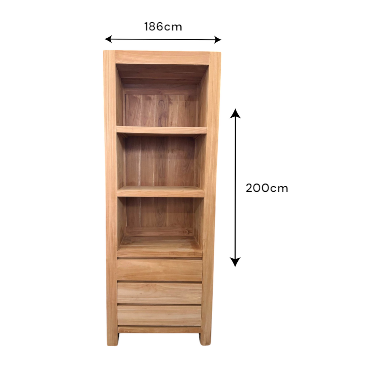 BOOKCASE WITH 3 DRAWERS | NATURAL TEAK