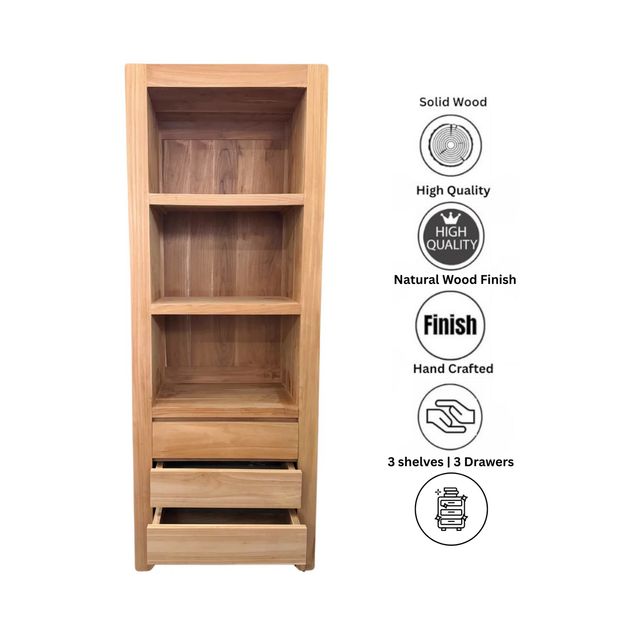 BOOKCASE WITH 3 DRAWERS | NATURAL TEAK