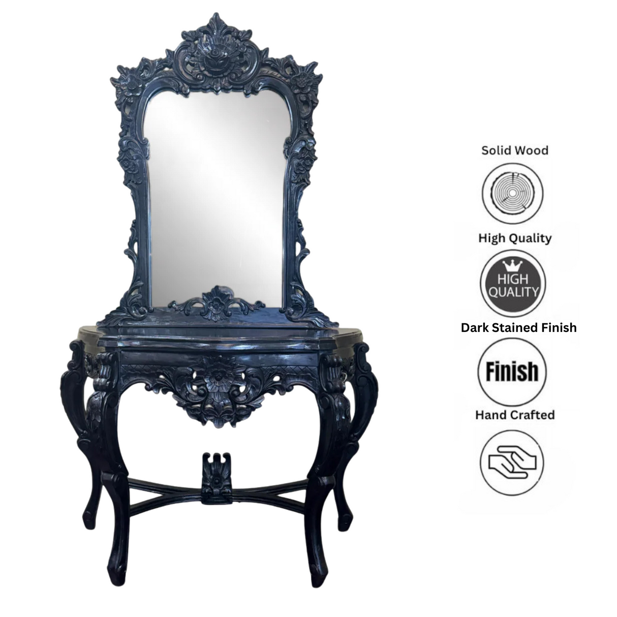 Console with Roses Framed Mirror | Natural Set of 2