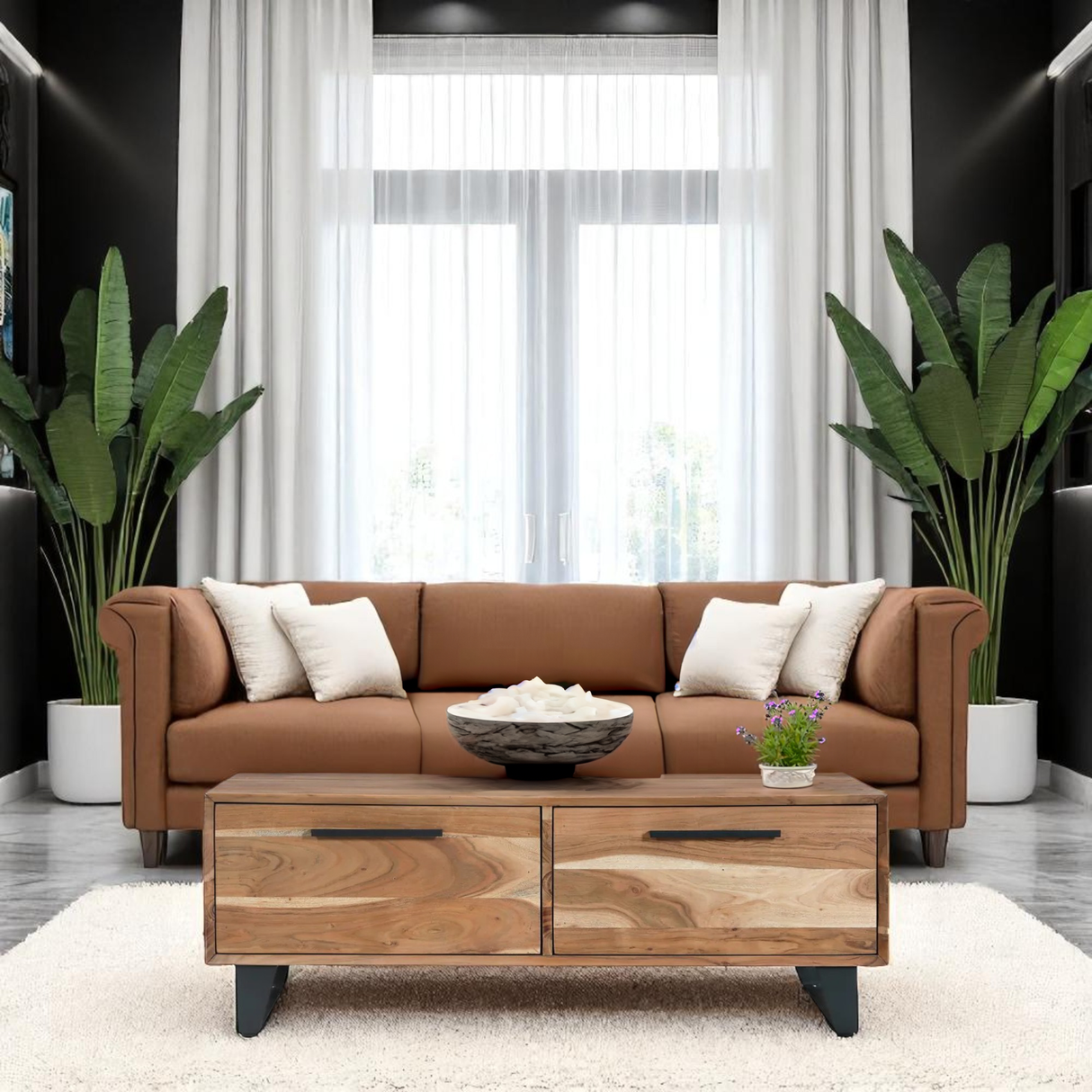 2 Drawer Coffee Table | Acacia Wood 120x70x45cm