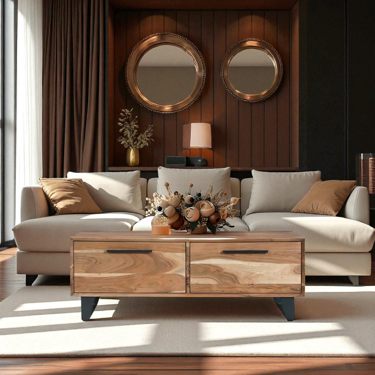 2 Drawer Coffee Table | Acacia Wood 120x70x45cm