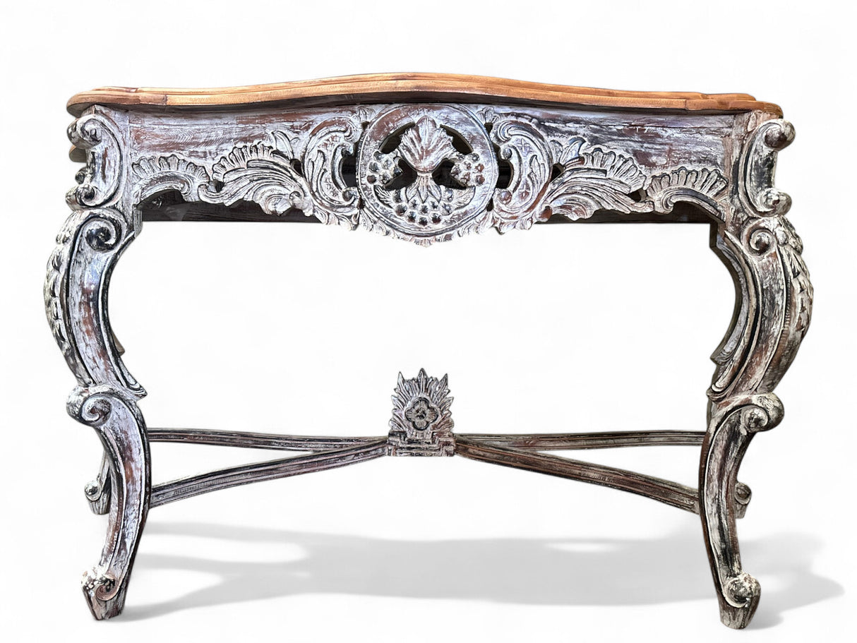 CABRIOLE LEGGED WOODEN WINE CONSOLE | WOOD WASHED