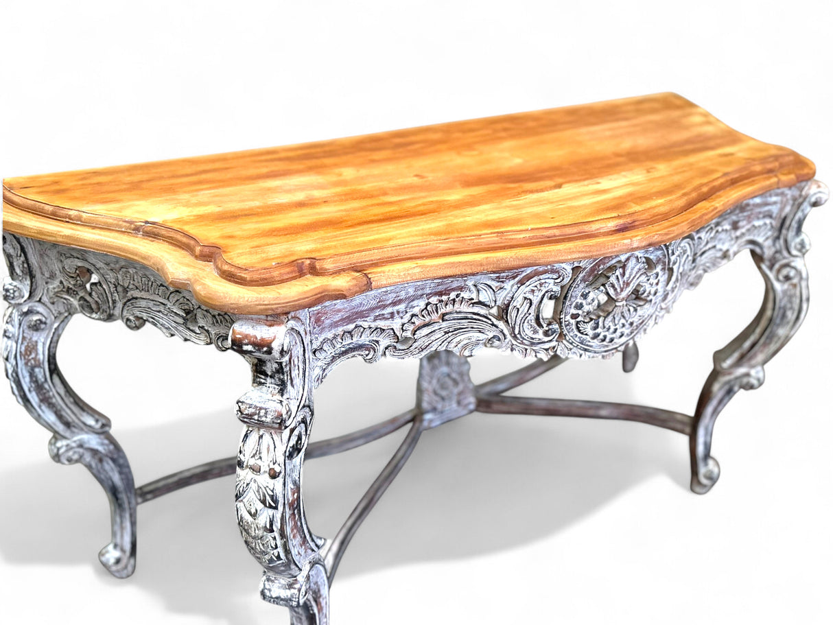 CABRIOLE LEGGED WOODEN WINE CONSOLE | WOOD WASHED