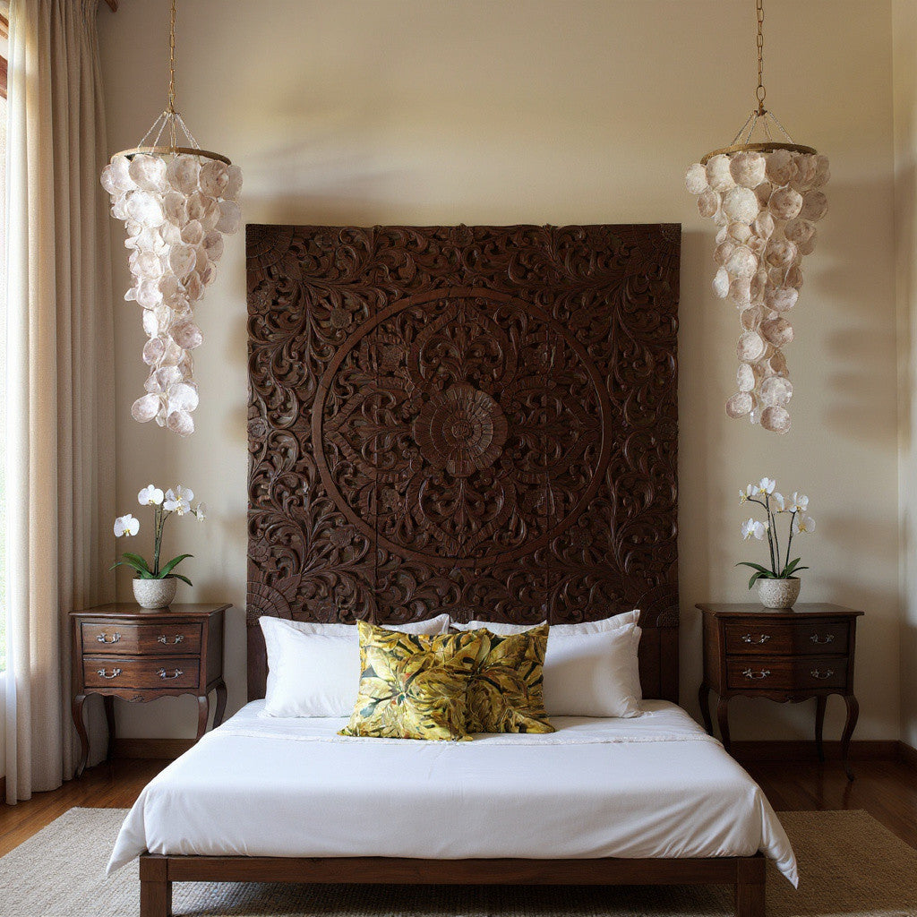 Bali Wooden Wall Decor or Headboard Panels | Brown Set of 3