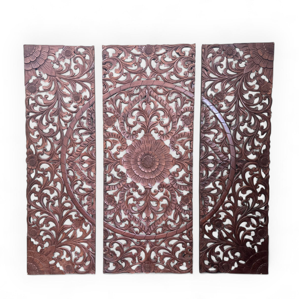 Bali Wooden Wall Decor or Headboard Panels | Brown Set of 3