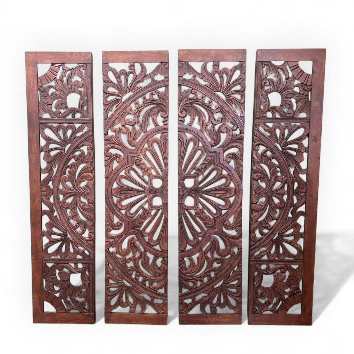 Bali Wooden Wall Decor or Headboard Panels | Brown Set of 4