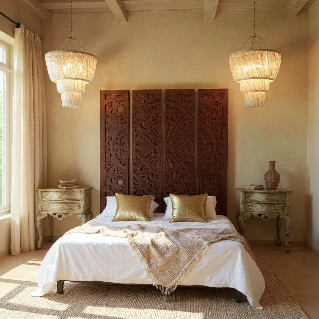 Bali Wooden Wall Decor or Headboard Panels | Brown Set of 4