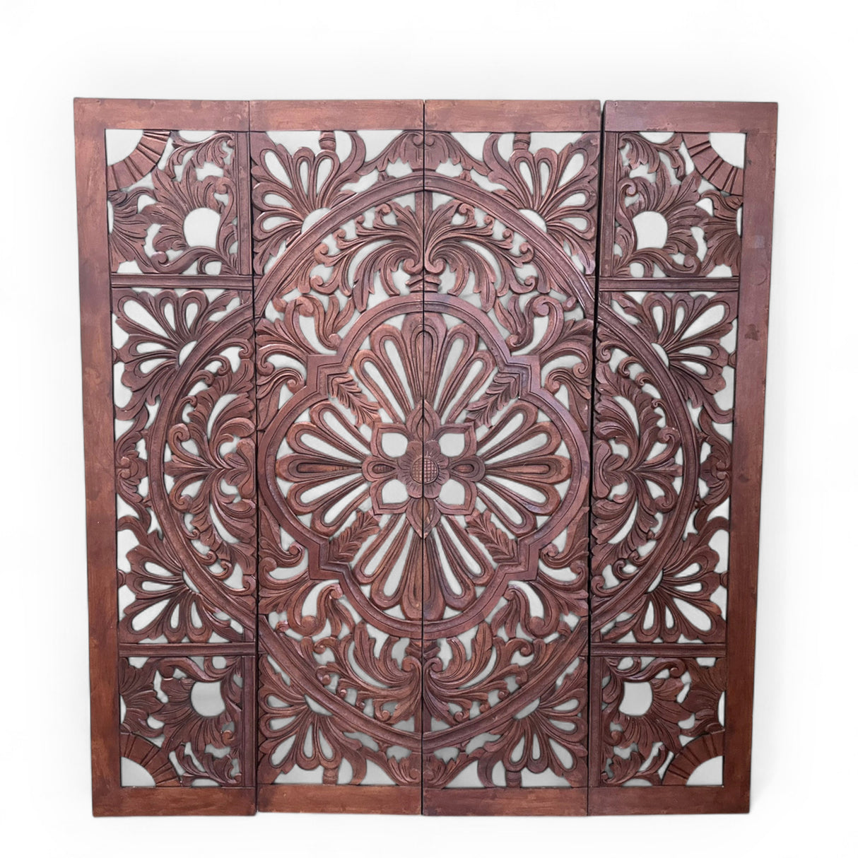 Bali Wooden Wall Decor or Headboard Panels | Brown Set of 4