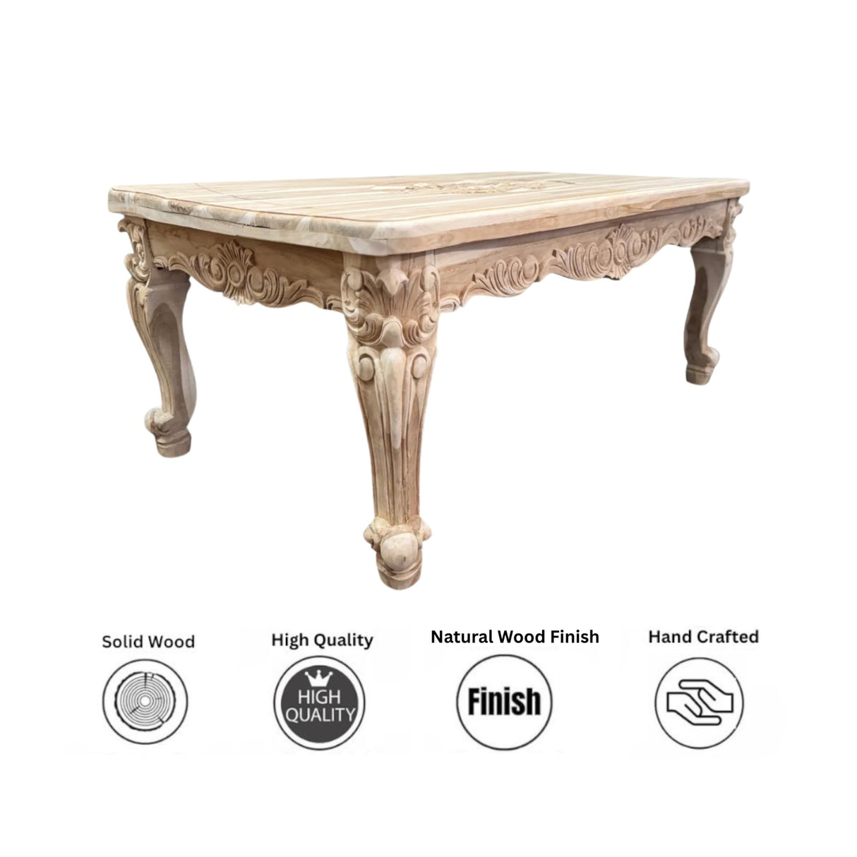 Coffee Table SHR | Natural wood finish with engraved feet and sides