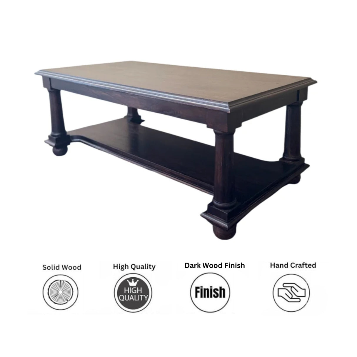 Post Coffee Table | Dark Stained Teak Wood With Natural Finish