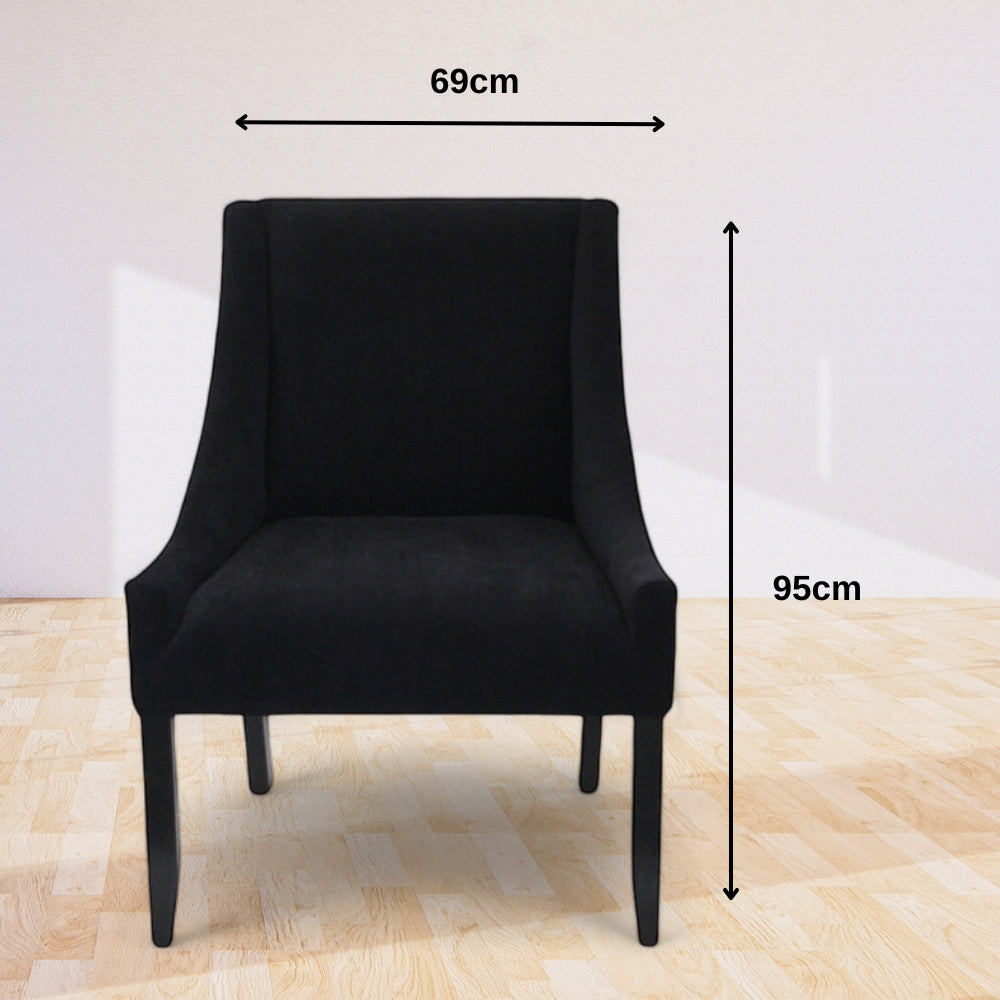 Dining Chair | Black velvet fabric with deep seat and long backrest
