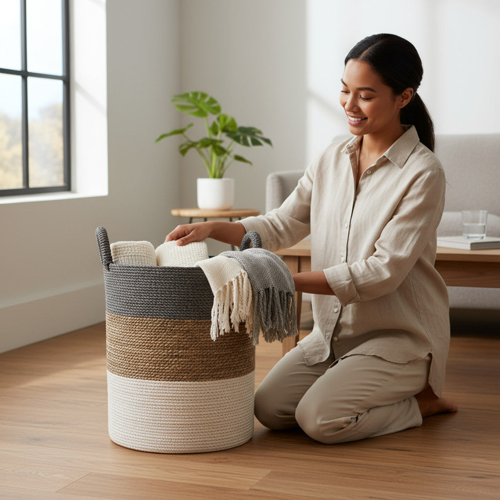 Dual Colour Basket, Extra Large | Natural, White, Grey