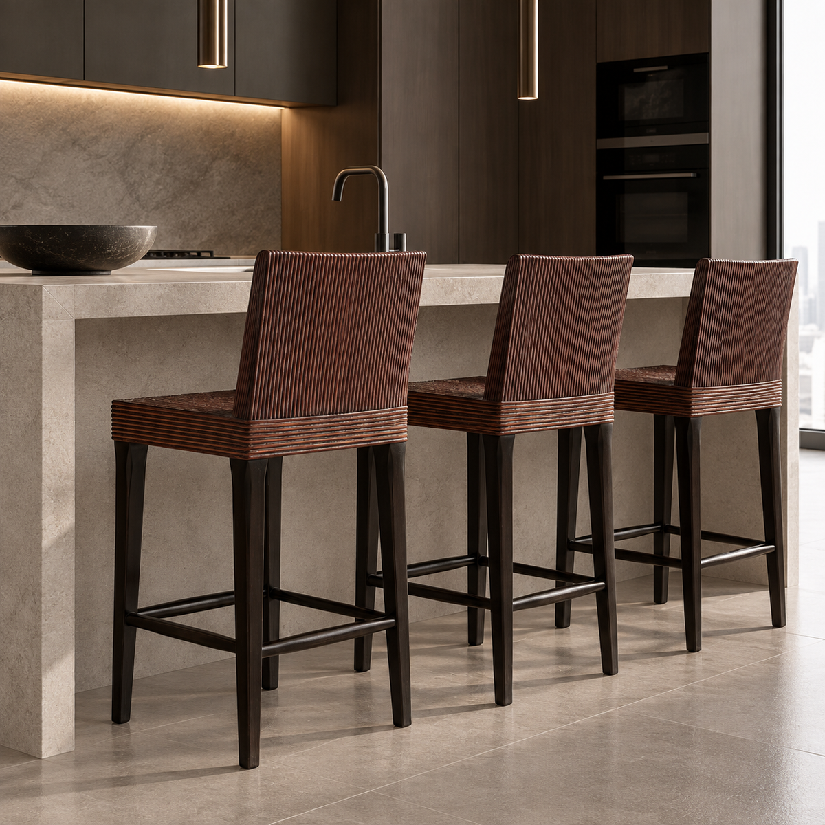 Rattan Bar Chair | Dark Brown Made From Solid Wood